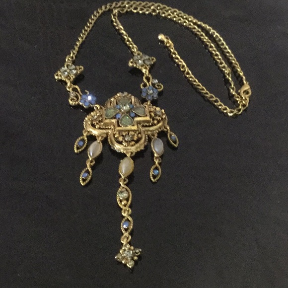 Vtg20”W/3”ExtBrassElaborateCross W/AustCrystMoonst - Picture 6 of 11